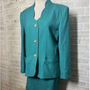 Vintage Le Suit Green Blazer w/Skirt Padded Shoulders Estate Find Size 16